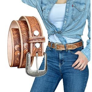 Women’s Western Leather Belt Cowgirl Belt For Jeans Pants Dresses Engraved😙